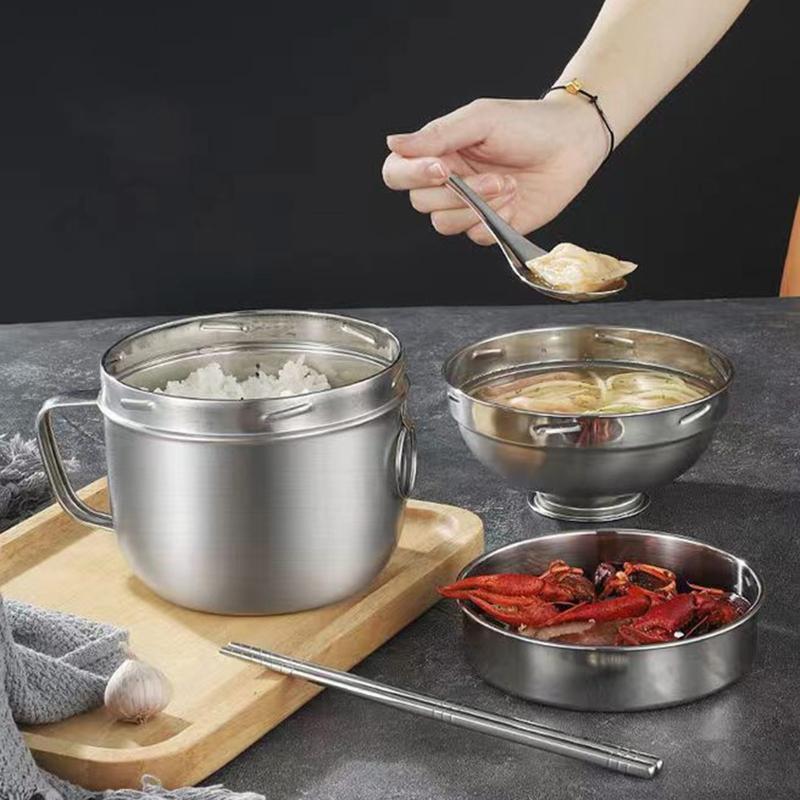 Double-Layer Lunch Box Food Grade Stainless Steel Leak-Proof with Handle Durable