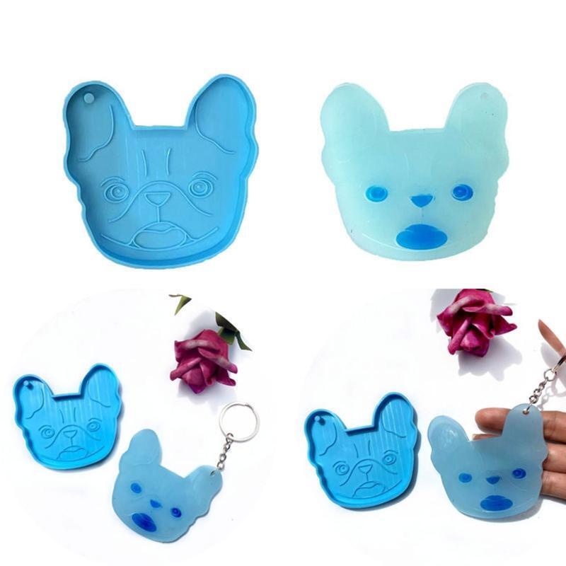 DIY Necklace Pendant Earrings Crayons Clay Crafts Bulldog Dog Head Keychain Mold