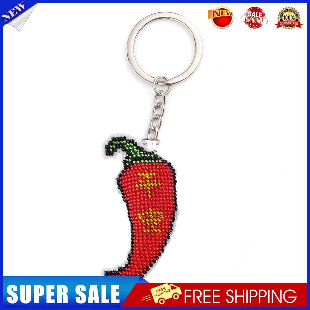 DIY Full Bead Cross Stitch Keychain Chili Printed Embroidery Keyring Gifts