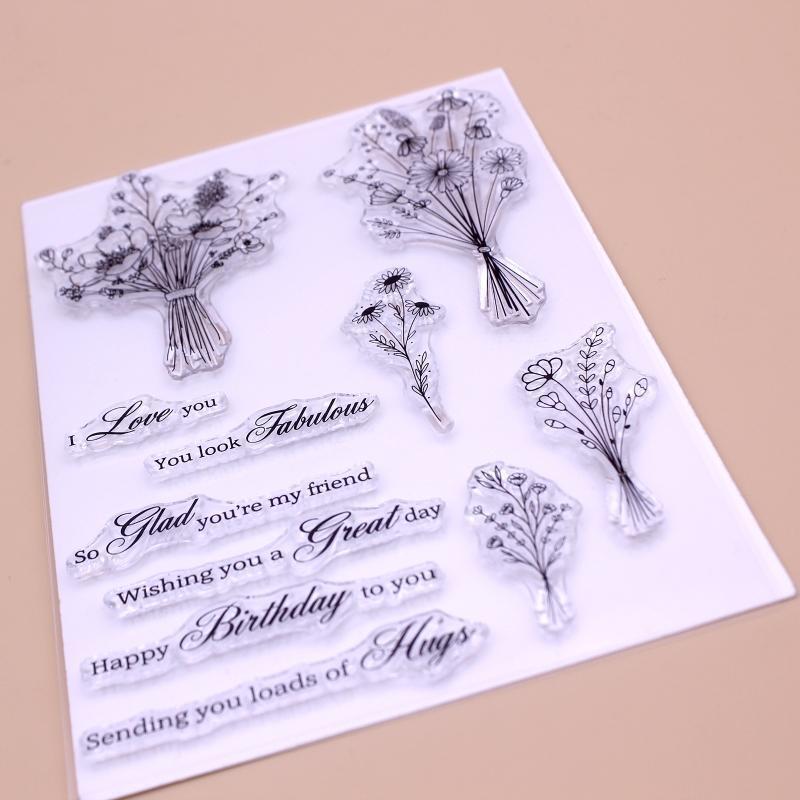 Flower Bouquets Blessing Words Clear Stamp Seal Handmade Crafts Embossing Decor