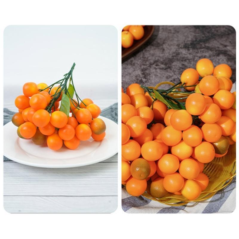 43X/ Clusters Kumquat Tangerine with Green Leaves Flower Arrangement Props