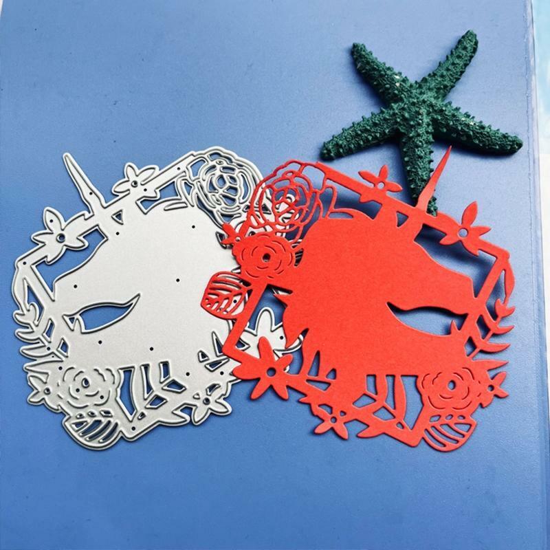Horse Flower Square Frame Metal Cutting Dies Embossing Stencil DIYAlbum Template