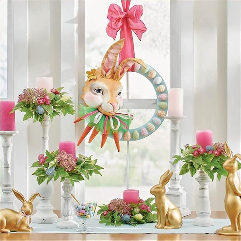 Easter Cottontail Rabbit Wreath Cartoon Bunny Carrot Egg Garland Ornament