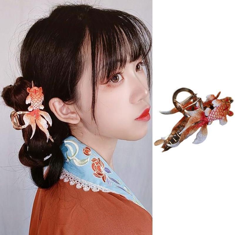 Alloy Hair Clip for Women Large Embroider Koi Barrettes Non Slip Hair Jaw Clip
