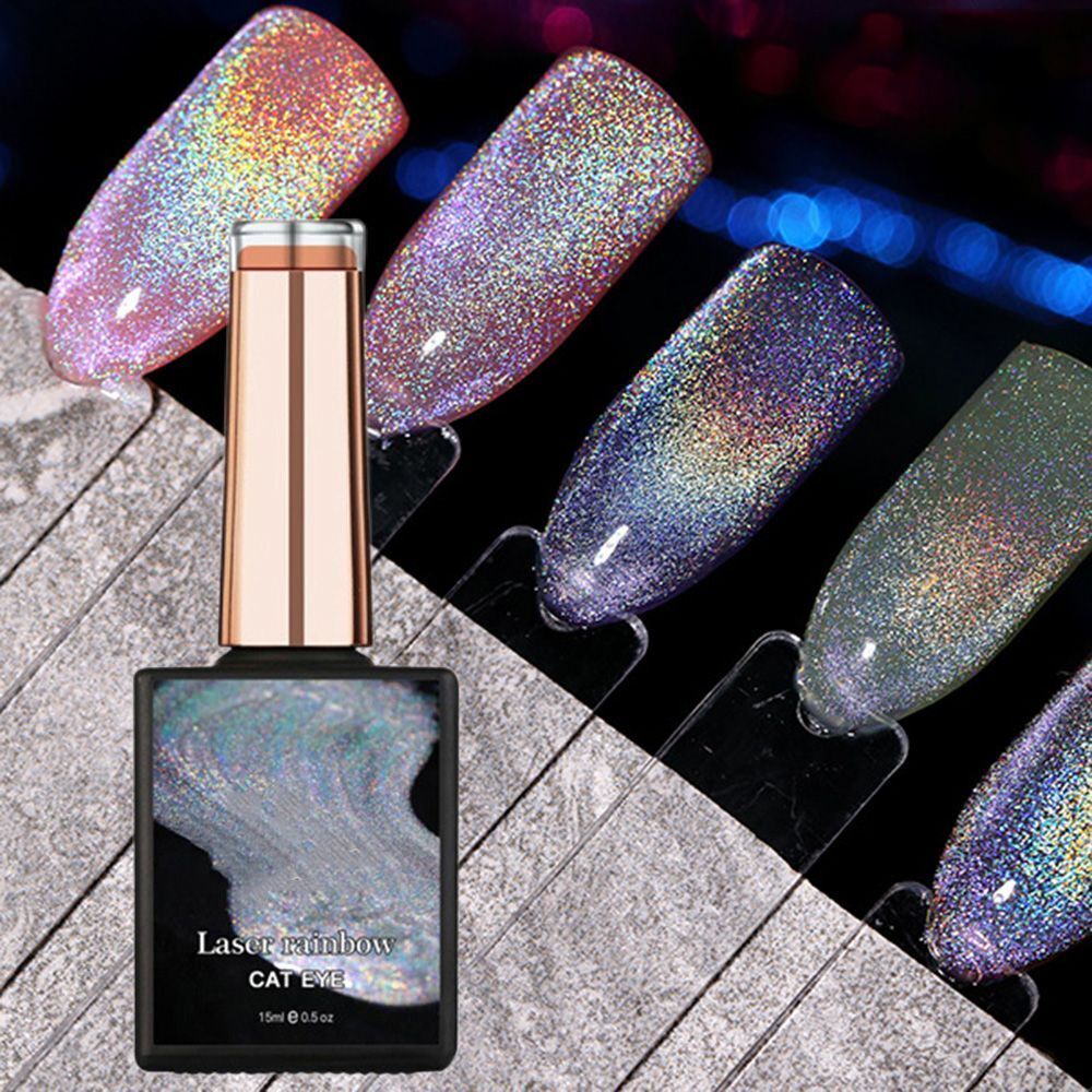 Glitter 15ml Rainbow Cat Eye Nail Gel Magnetic Gel Colorful Reflective Glitter