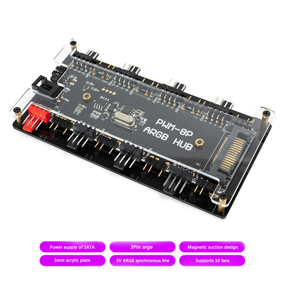 SATA Power Supply 1 to 8 Fan HUB 12V 4 Pin PWM ARGB Addressable Splitter