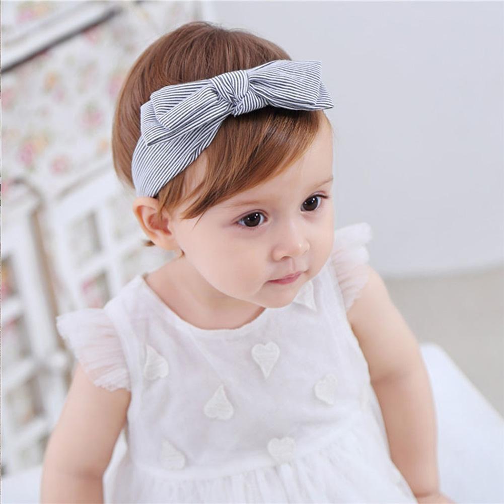 Korean Stripe Bow Knot Baby Hair Band Infant Elastic Headband(Sky Blue)
