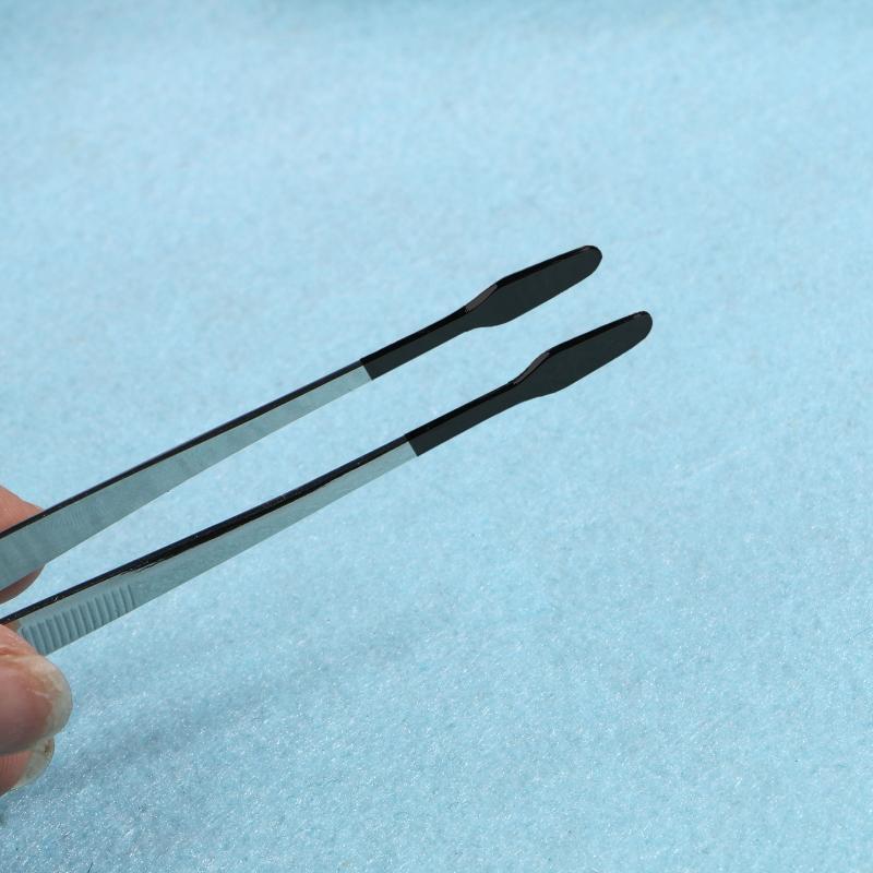 Stainless Steel Tweezers with Rubber Tipped Set of 2 Straight Flat Bent Tip Twee