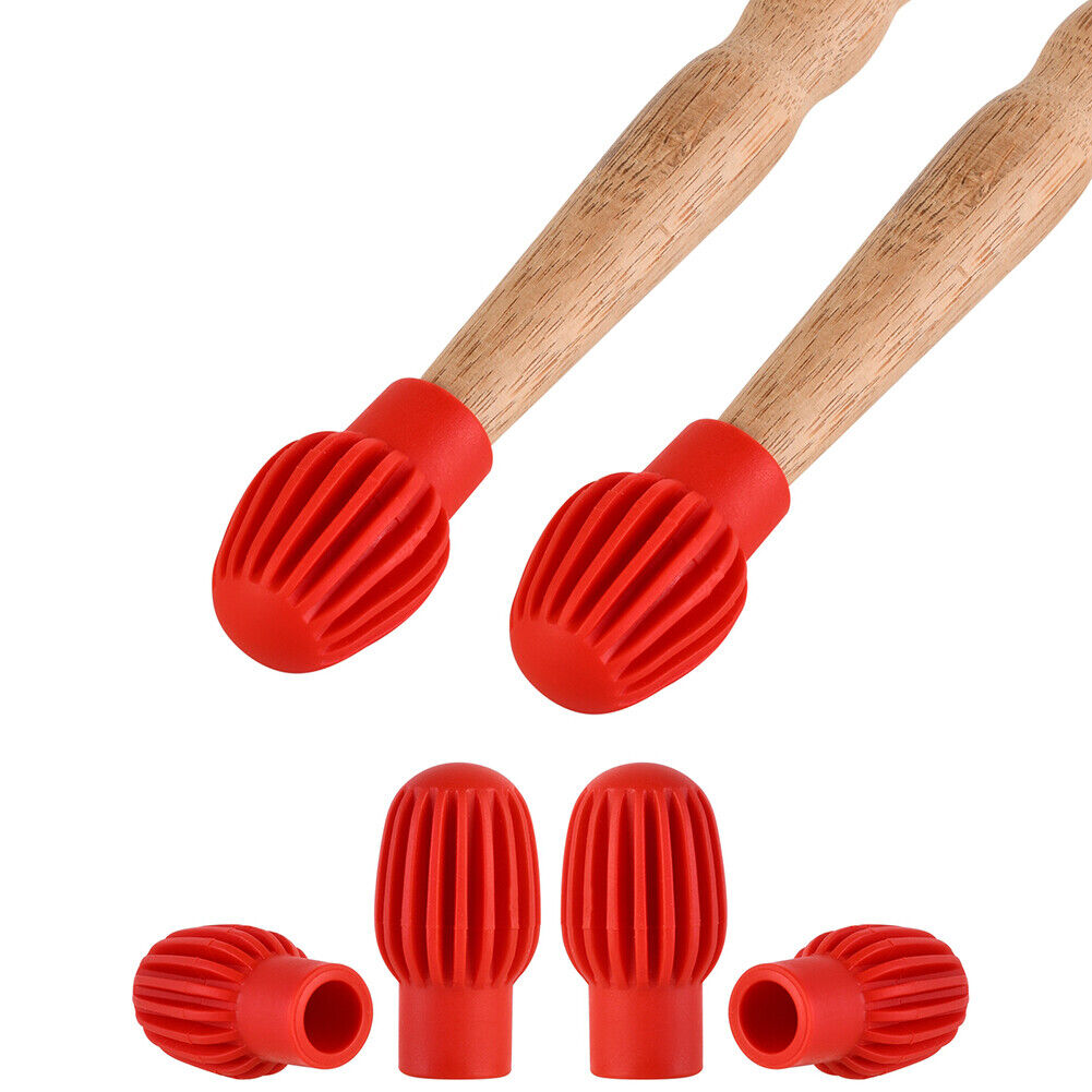 2x Silicone Drum Stick Sleeve Drumstick Practice Tips Mute Damper (Red)