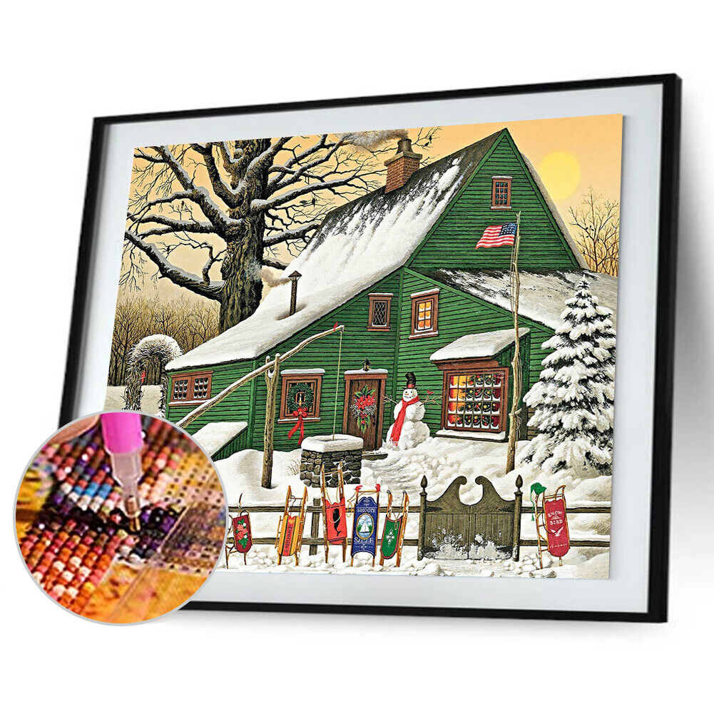 5D Diamond Painting DIY Snow Green House Pictures Kits Full Drill Home Art