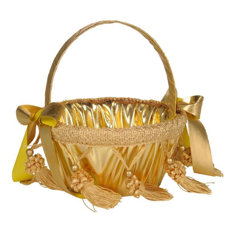 Small Flower Girl Baskets with Handle Bows & Tassels for Wedding Ceremony