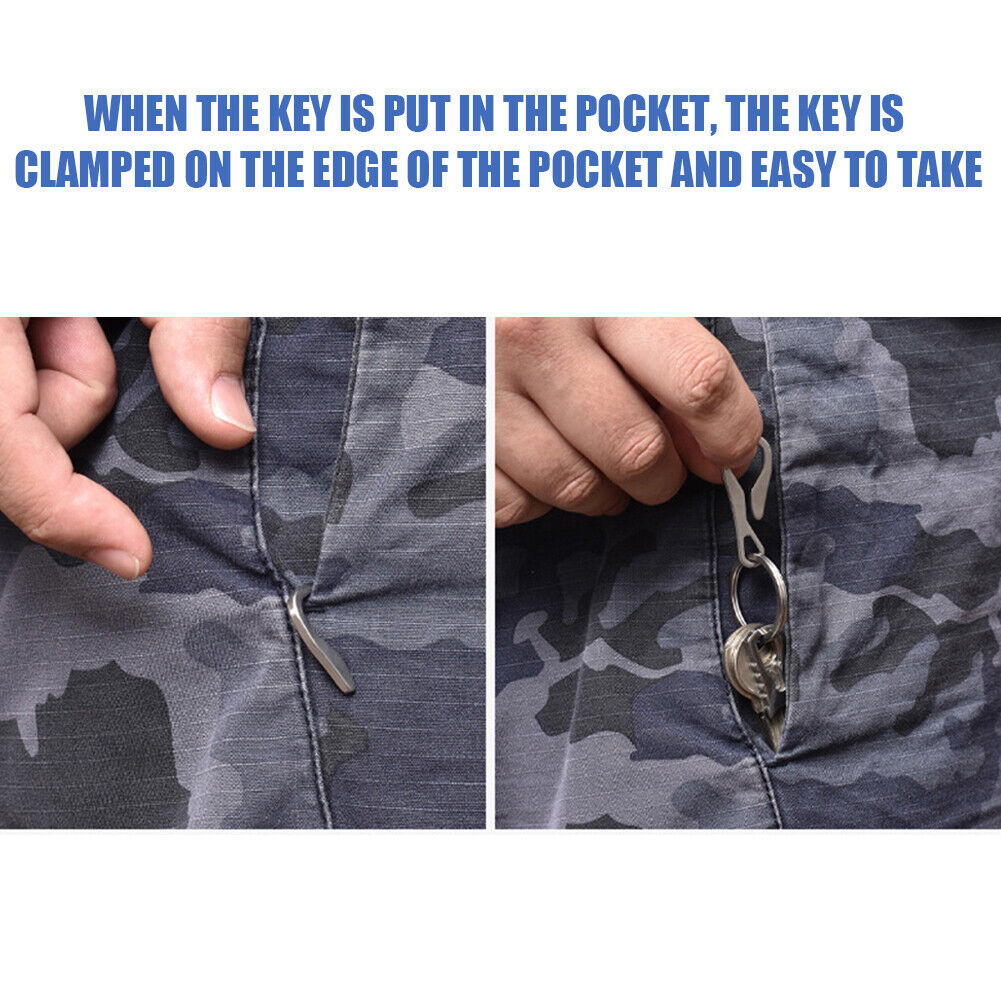 Pocket Key Organizer Clamp Stainless Steel Hanging Buckle Clip w/Keychain