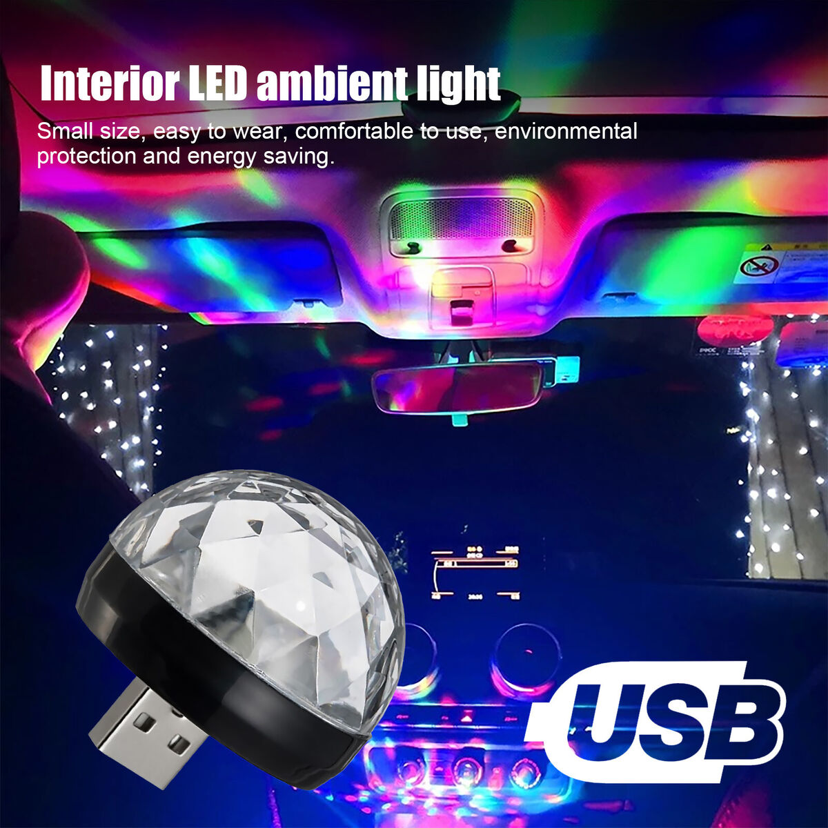 Mini USB Disco Light Sound Activated LED Magic Disco Ball Lamps (Black)