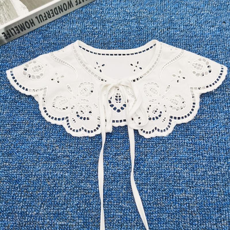 Women Embroidery Faux Collar Hollow Out Floral Lace Spread Shawl Lace-Up Poncho