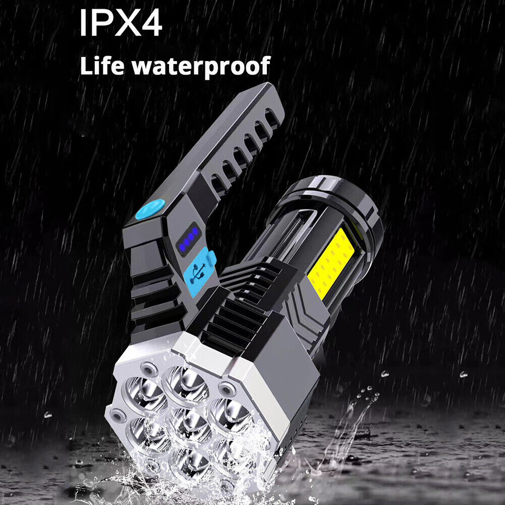 7LED+COB Portable Flashlight USB Rechargeable Camping Torch Searchlight