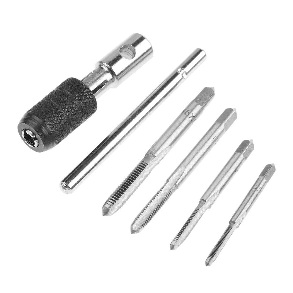 New 5Pcs/set Screw Thread Taps Drill Bits Kit With Wrench Woodworking Hand Tools