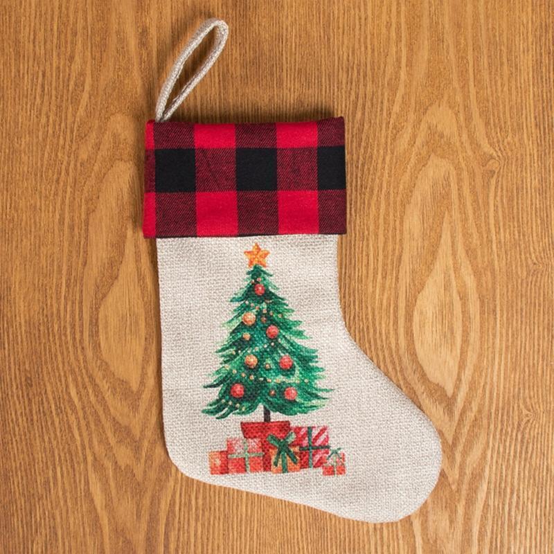 3pcs Christmas Stockings Plaid Xmas Stockings Decoration Plush Gift Candy Bag