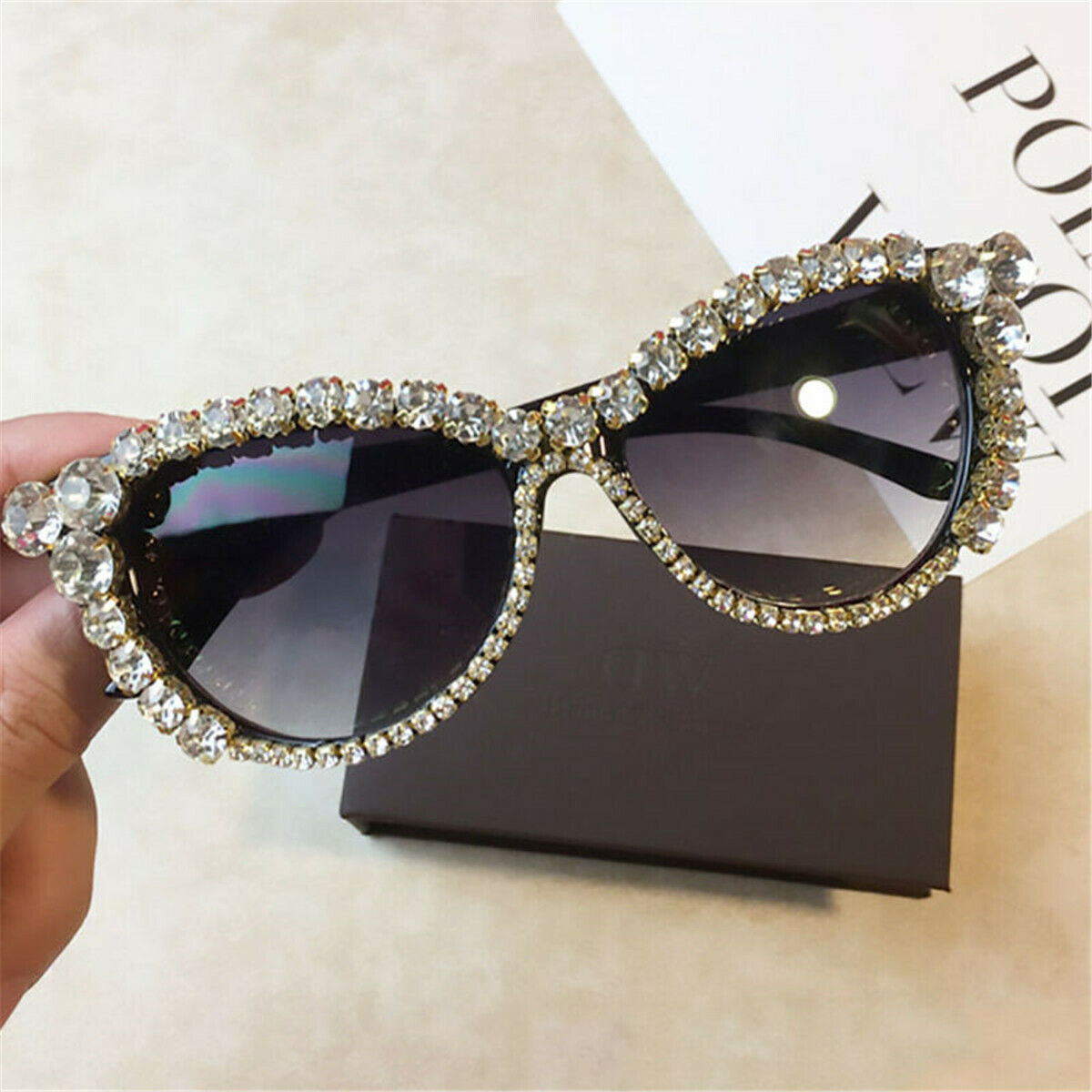 Oversized Cat Eye Bling Rhinestone Sunglasses Women Fashion  Shades Party Gift