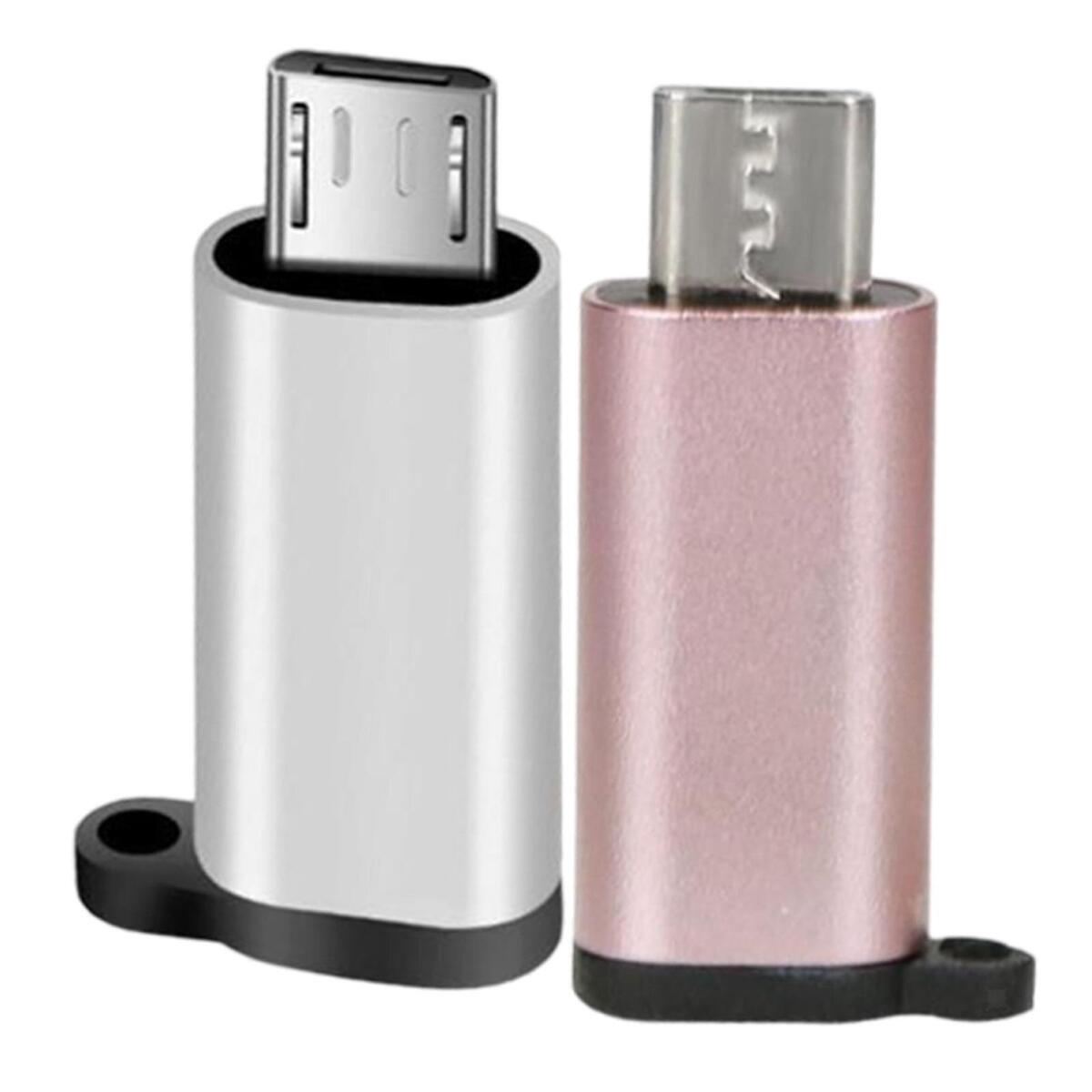 2Pieces Micro USB Converter Type C Adapter Connector with Keychain Charger