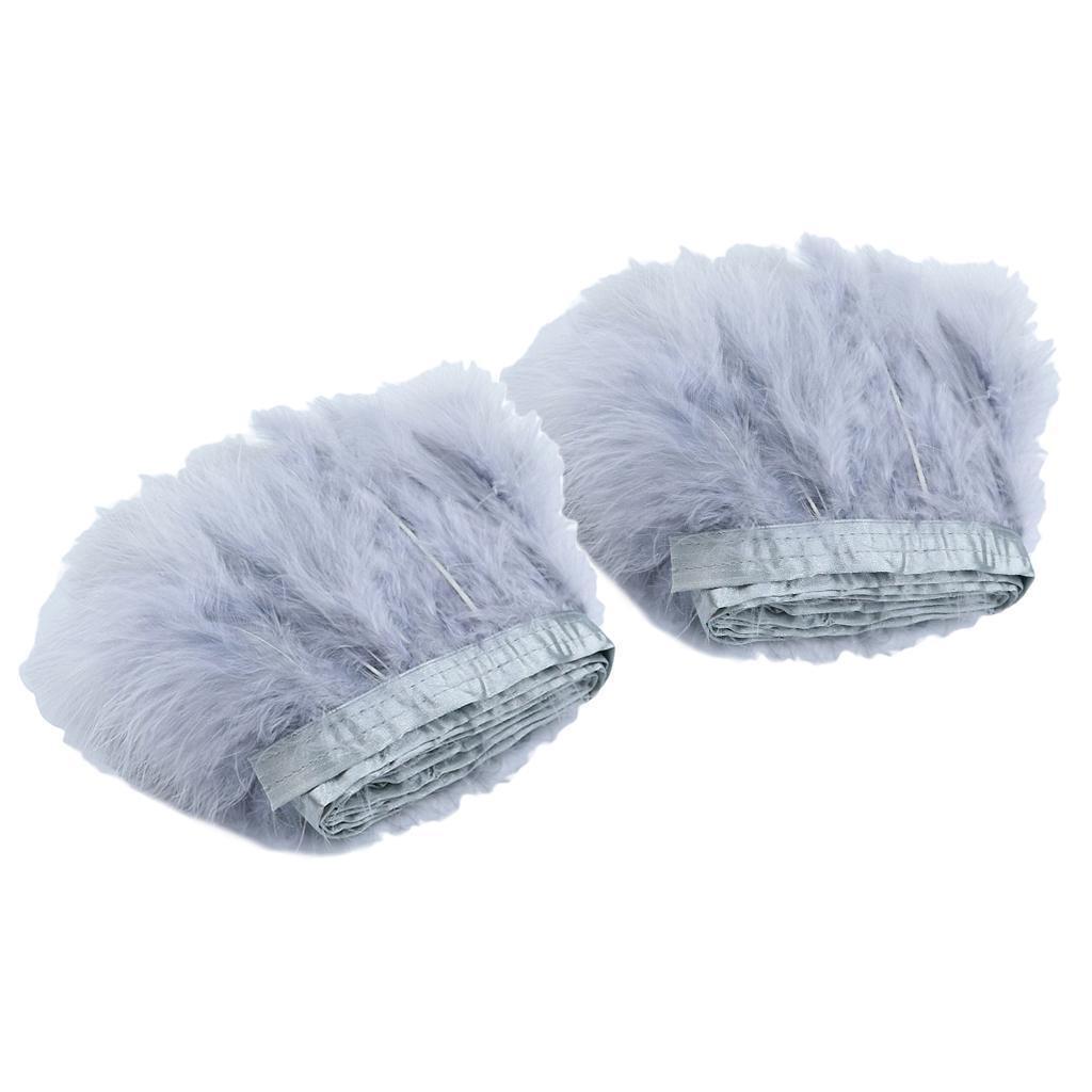 2m Turkey Feather Fringe Trims Lace Ribbon Sewing Decoration gray 2PCS