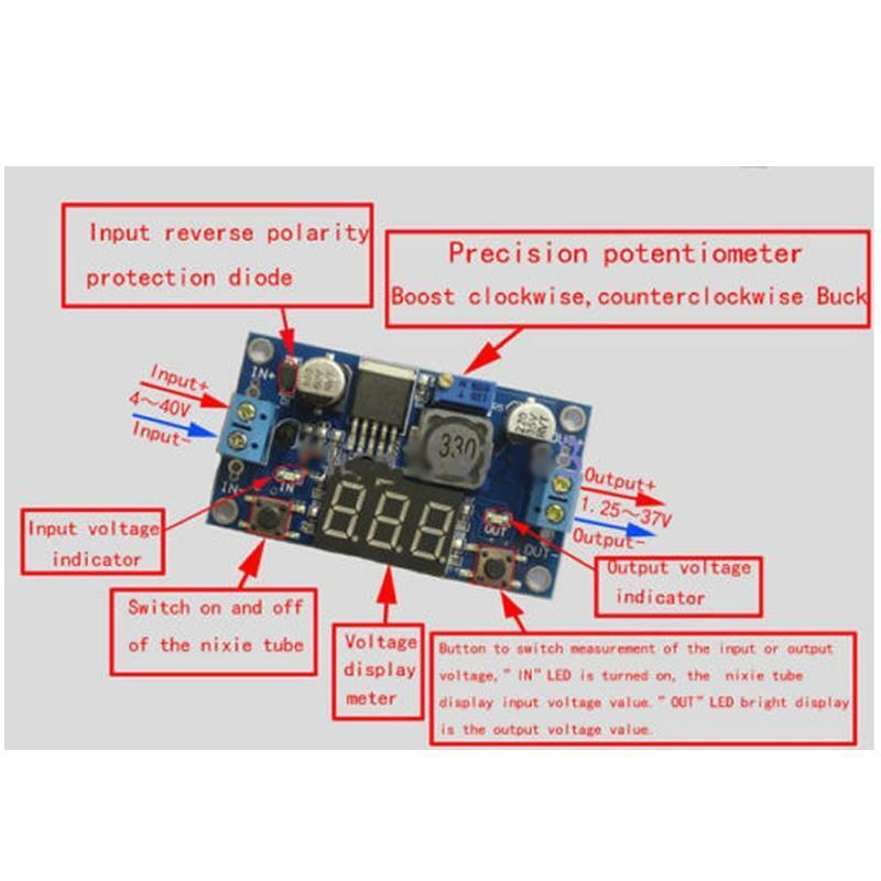 DC 4.0~40 to 1.3-37V LED Voltmeter Step-down Power Converter Module LM2596