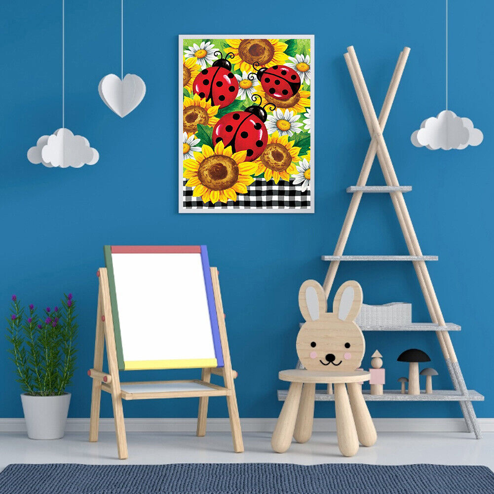 5D DIY Diamond Painting Sunflower Ladybug Full Round Drill Mosaic Pictures