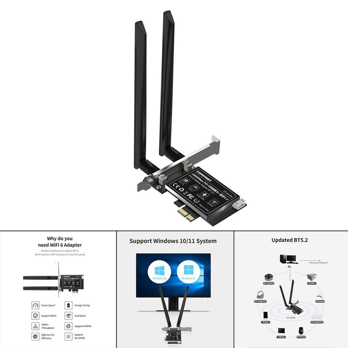 Gigabit Ethernet PCI  CF-AX180 3000M, PCIe Wi-fi Card Low Profile Bracket WiFi