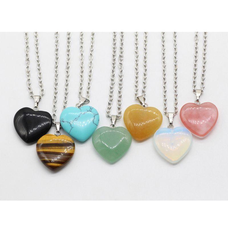 20x/Set Heart Shape Chakra Quartz Stone Pendant for DIY Bracelet Jewelry Making