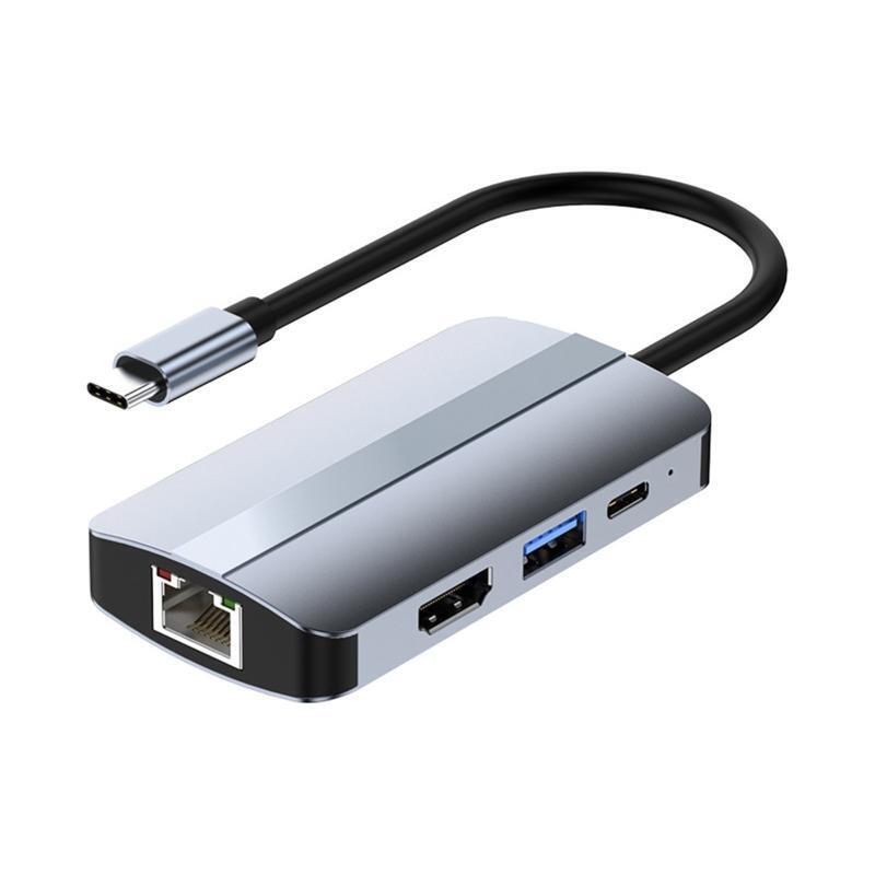 Type C Hub 6 in 1 HDMI-Compatible USB3.0 Splitter 5Gbps PD Rj45 Lan HUB Docking