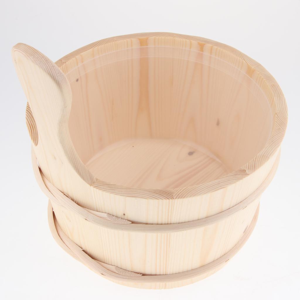 Handmade Solid Natural Wood Sauna Bucket and Ladle for Beauty SPA Tool Kit