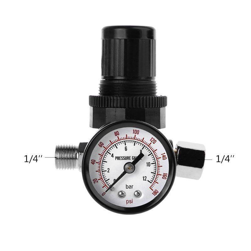 1/4" Air Pressure Regulator Reducer 12Bar 180 PSI Spray Gun Pressure Valve Gauge