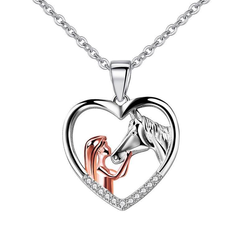 Lucky Horse Pendant Necklace Birthday Christmas Gifts Heart Pendant Jewelry