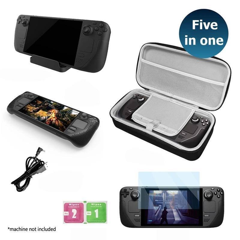 For Steam Deck Game Console 5-in-1 Tempered Film Gaming Console Holder Travel