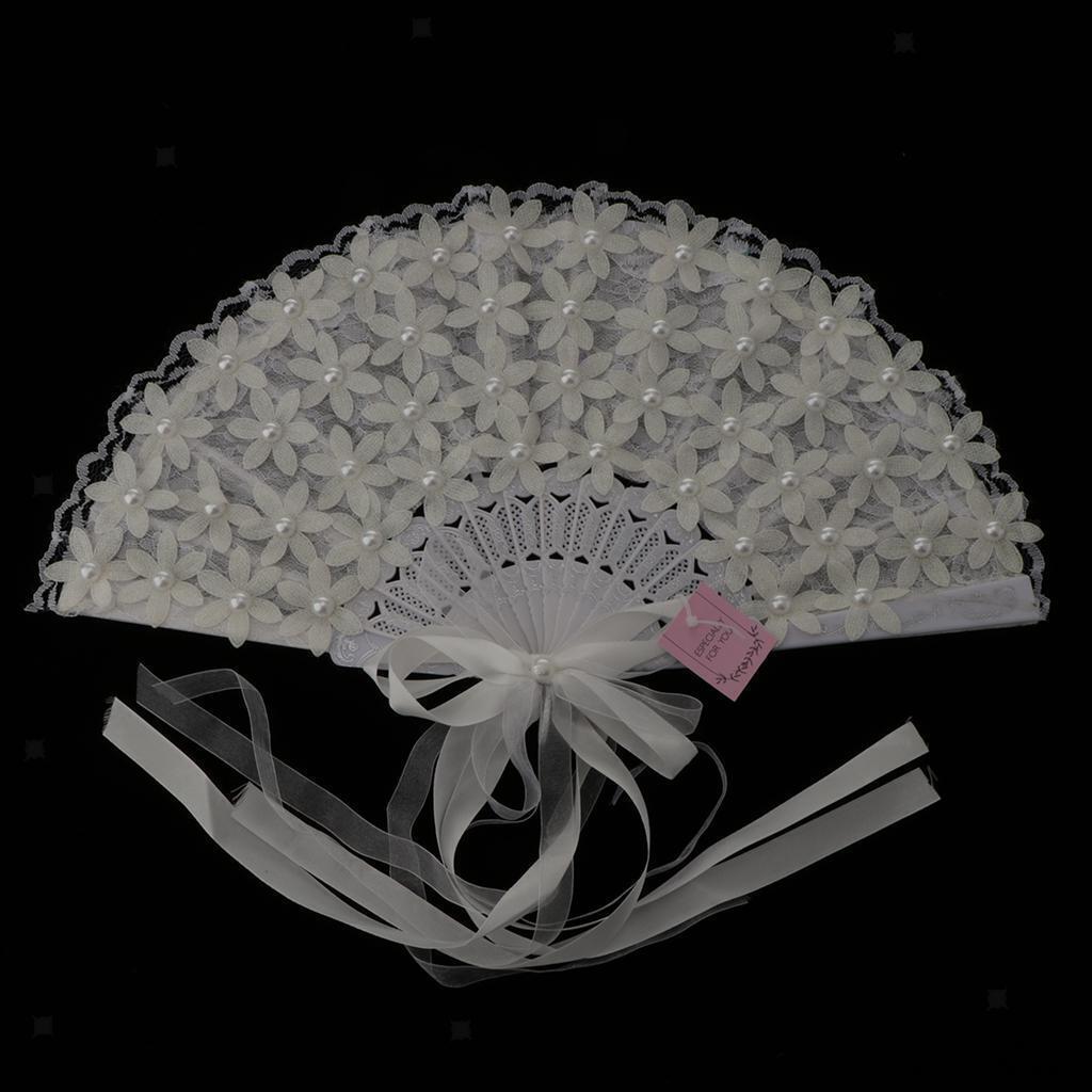Classic Foldable Lace Flower Fan Wedding Ceremony Photo Props Bride White