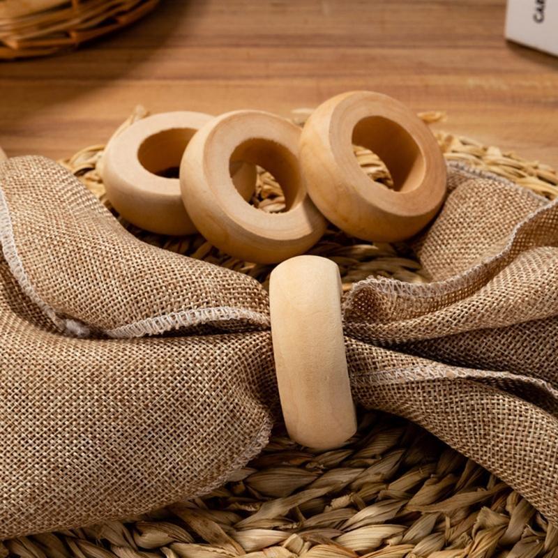 10 Pcs Natural Wooden Serviette Holders Napkin Rings Set Round Serviette Rings