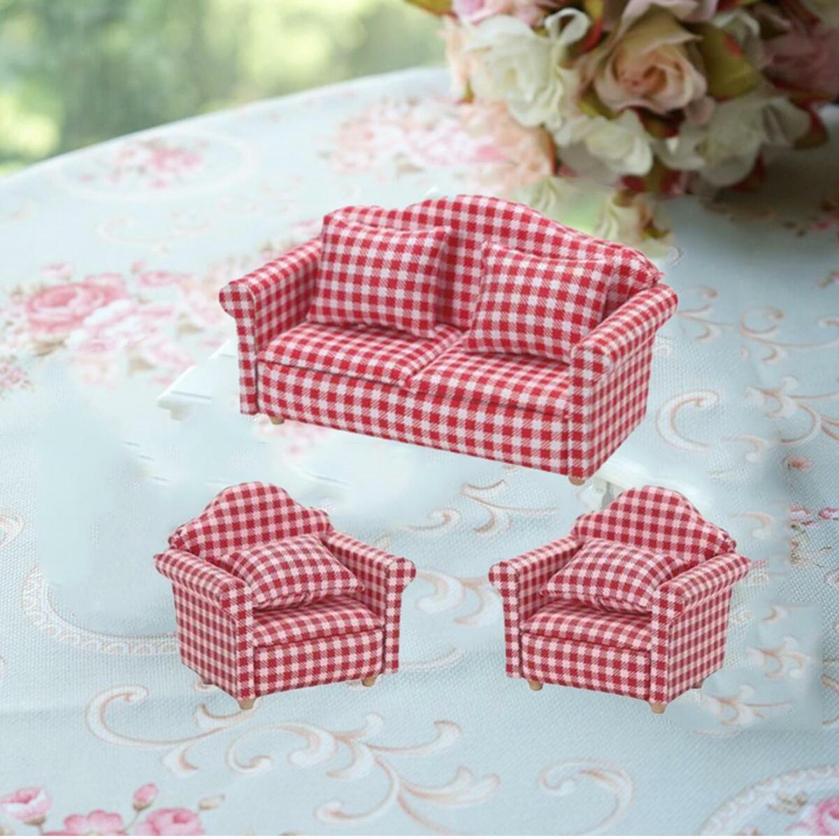 Mini 1:12 Scale Wooden Refrigerator Sofa Furniture Scenery Decor