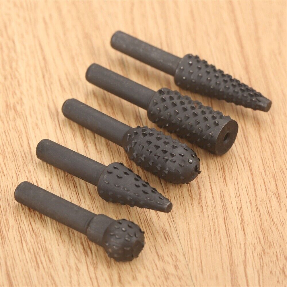 Hot 5x Rotary Burr Set Wood Carving File Rasp Power Drill Bits High-Carbon Steel