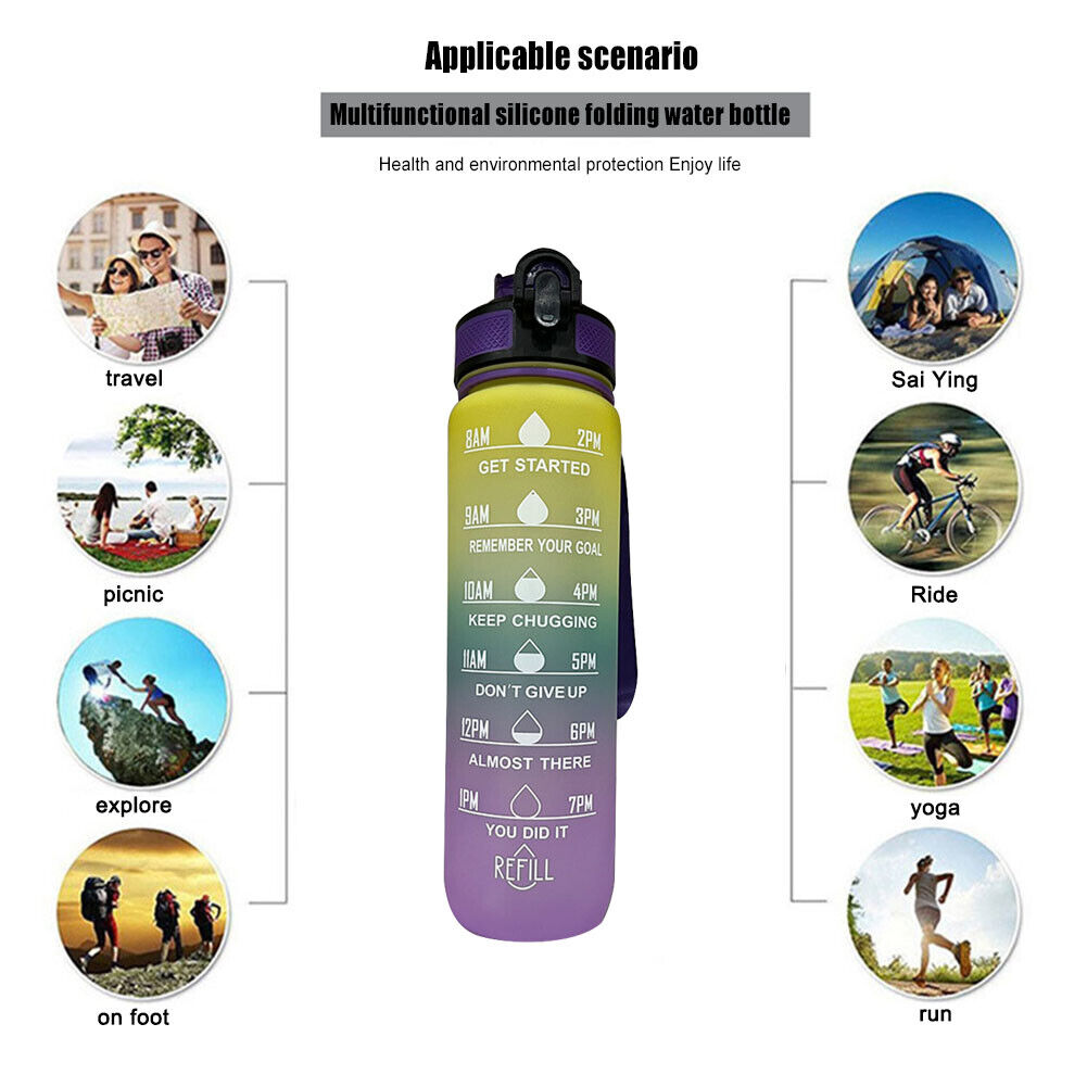 1L Sports Water Bottle with Marker Large Capacity Fitness Drink Cups (B)