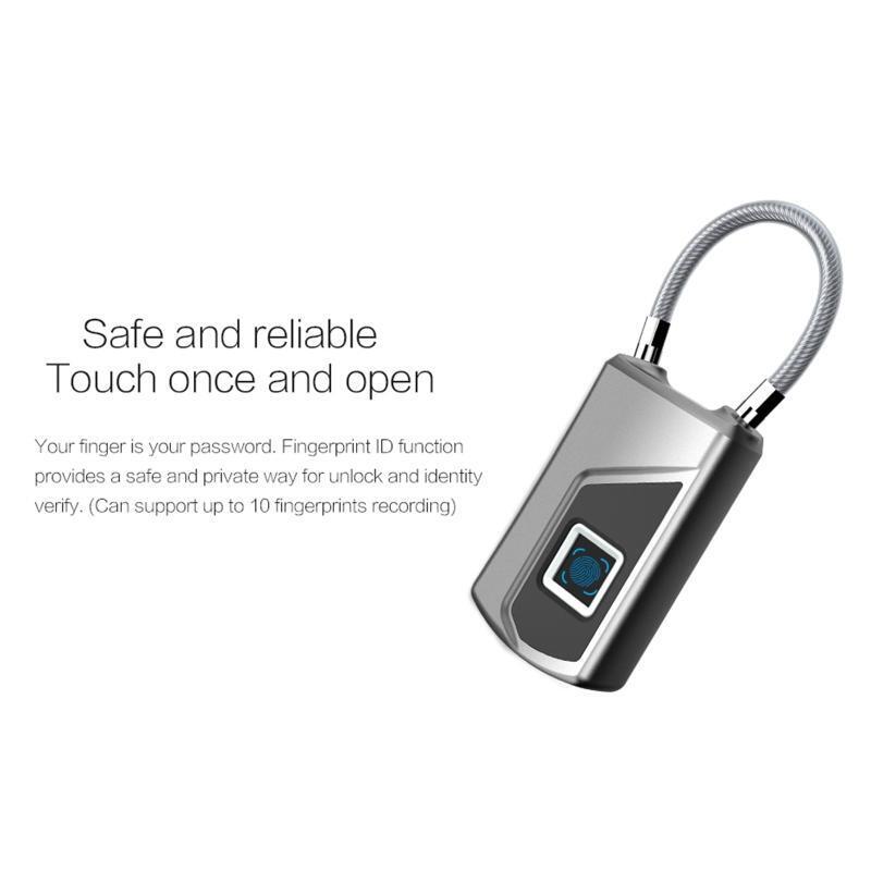 L1 Smart Fingerprint Padlock USB Recharge for Gym Locker Drawer Garage Warehouse