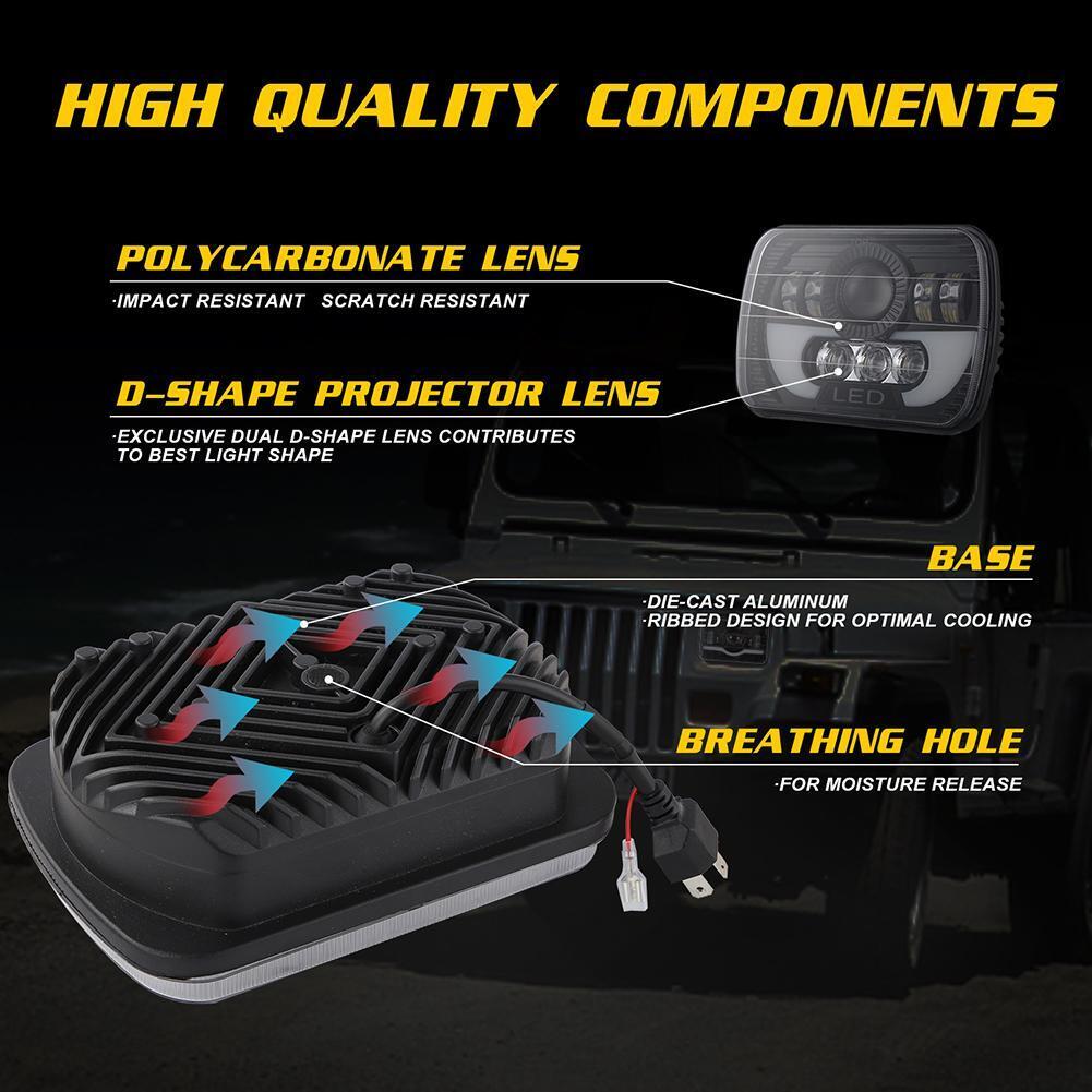 7x6/ 5x7 inch 300W LED Headlight Rectangular Hi-Lo DRL for Car Truck SUV