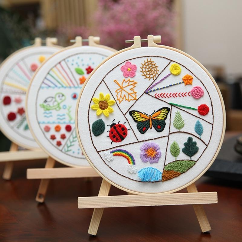 Cross Stitch Embroidery Starter Kit for Beginners 3 Stamped Embroidery Cloth Set