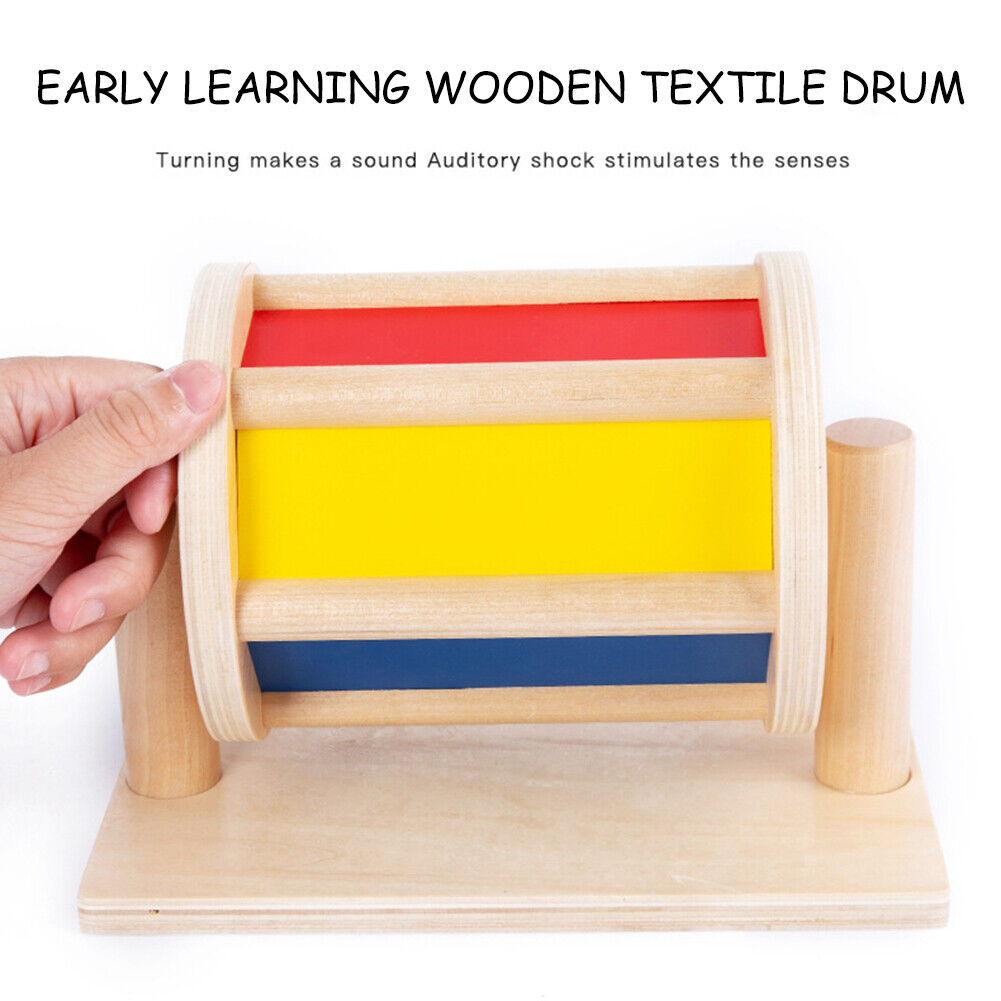 Montessori Sensory Spinning Drum Wooden Textile Baby Educational Instrument