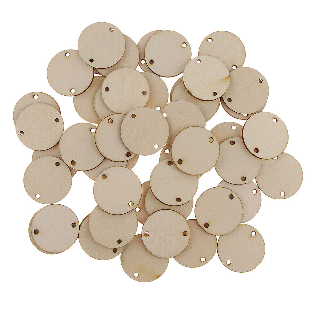 50Pcs Round Unfinished Wooden Slices Discs DIY Tags Art Crafts Jewelry Pendants