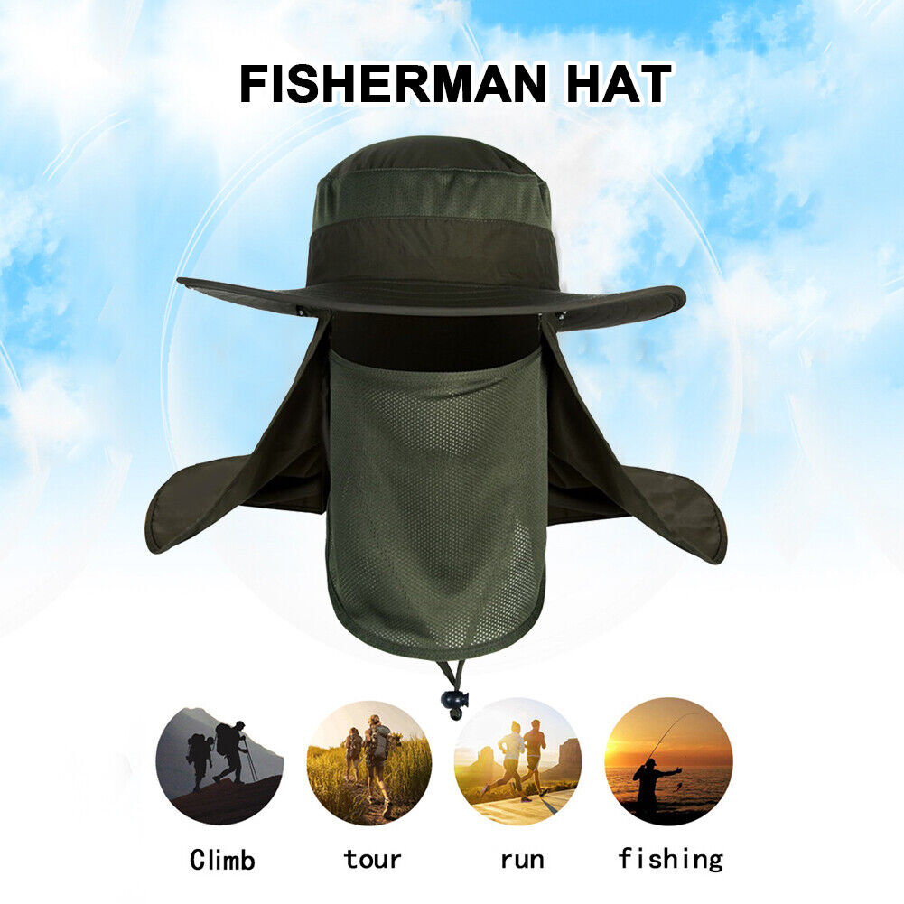 UV Protection Fisherman Hat Sun Visor Cap for Fishing Camping (Army Green)