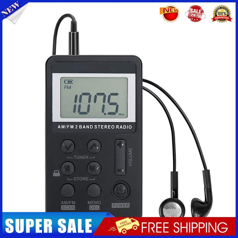 Portable Dual Band AM/FM Pocket Radio Digital Display Mini Radio (Black)