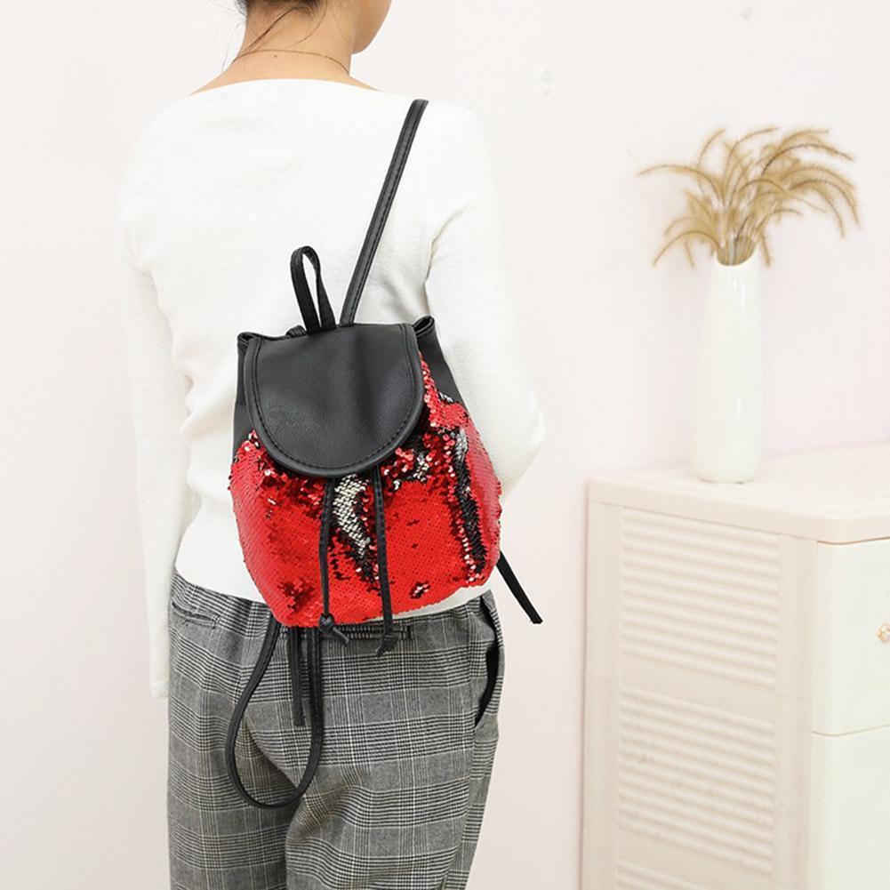 Fashion Girls Sequins Backpack Preppy School Bags Drawstring Bag Gift (Red)