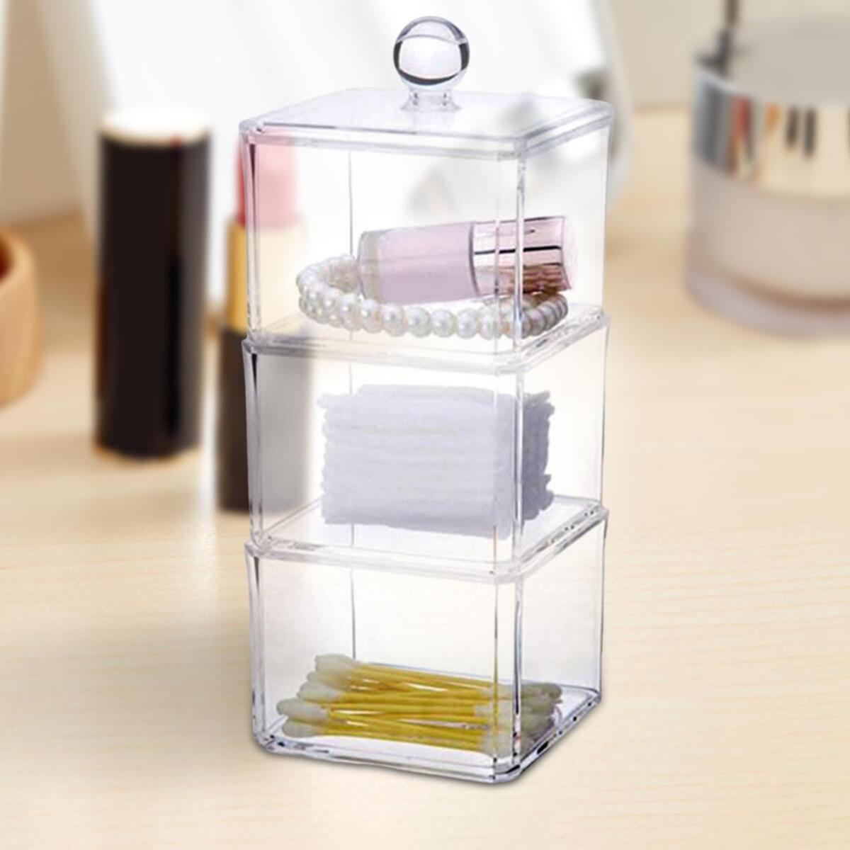 Clear Stackable Cotton Pad Storage Box with Cover Organizer Chic Cosmetic Holder