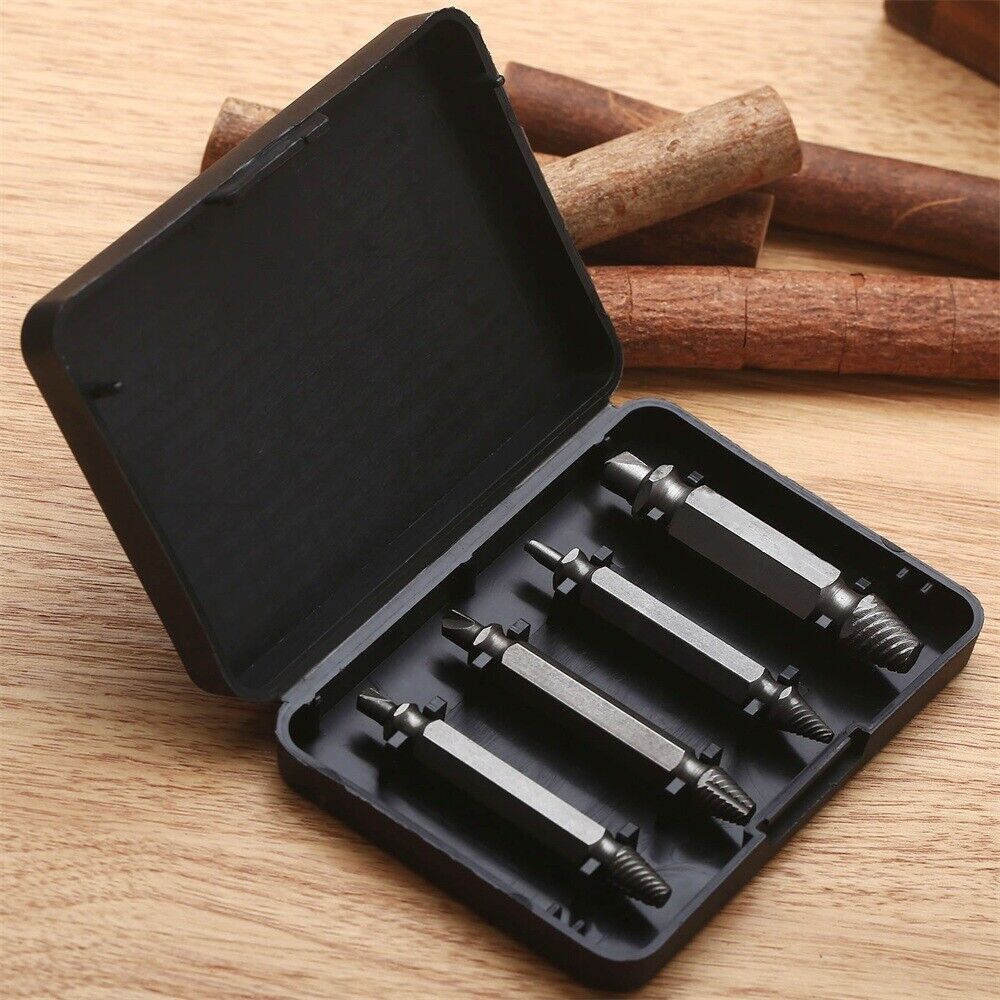 4Pcs Easy Out Damaged Screw Bolt Stud Extractor Remover Drill Bits Set Hex Shank