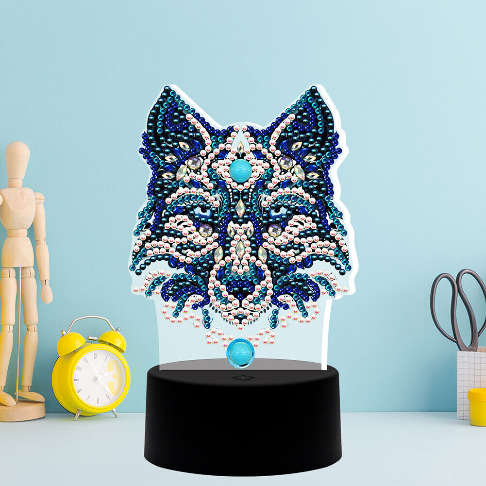 DIY Wolf Diamond Painting LED Light Embroidery Night Lamp Home Desk Decor
