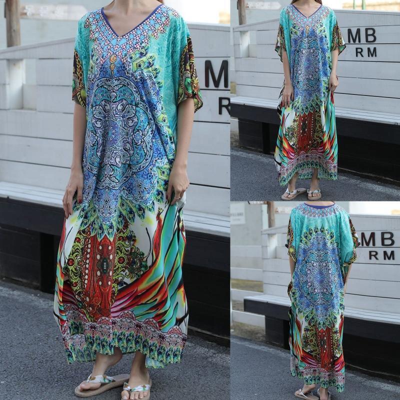 One Piece Sleeping Shirt Dress Swimsuit Cover Up Color Printed Beachwear Cover